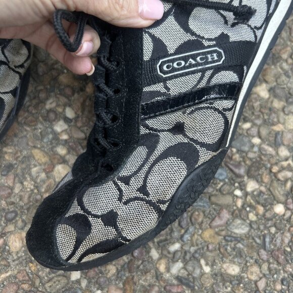 Coach Signature Katelyn Jacquard Logo Lace Up Black Sneakers Size 8 M - Picture 11 of 15